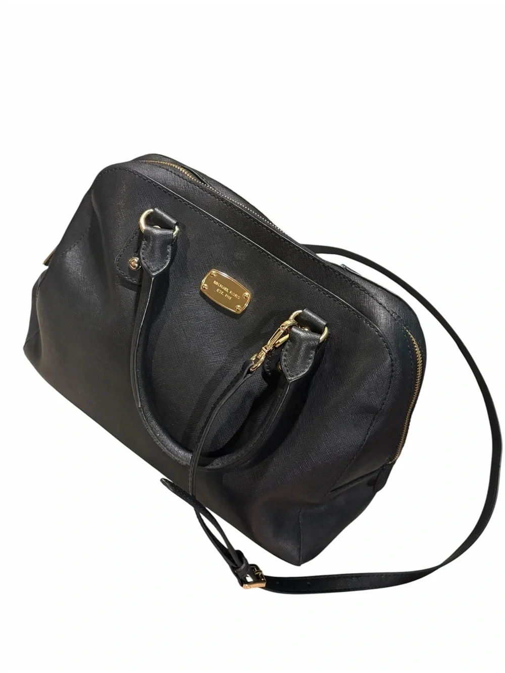 Michael Kors Black Saffiano Leather Satchel with Crossbody Strap